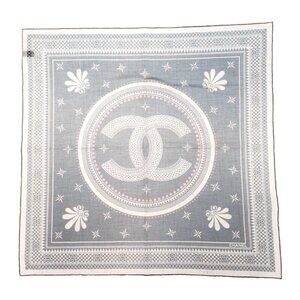 Chanel Coco Mark Scarf Cotton Navy Pink